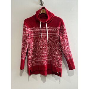 Eddie Bauer Cowl Neck Fair Isle Wool Blend Sweater Womens L Red